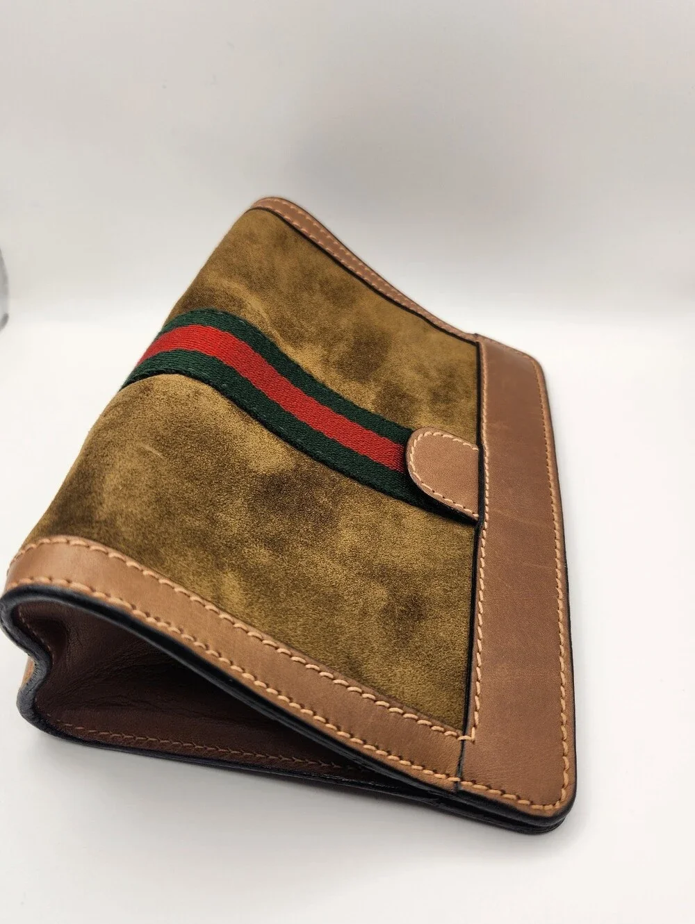 Vintage Gucci Sherry Line Velcro Suede Clutch
